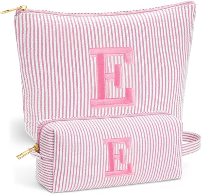 Initial Makeup Bag Set - Cute Light Pink Stuff for Women, Personalized Makeup Pouch Cosmetic Travel Essentials Toiletry Bag, Birthday Christmas Gifts for Women Stocking Stuffers, Light Pink E