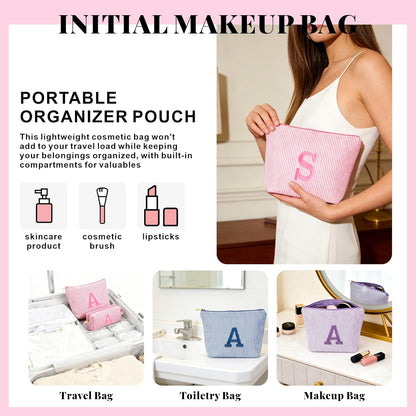 Initial Makeup Bag Set - Cute Light Pink Stuff for Women, Personalized Makeup Pouch Cosmetic Travel Essentials Toiletry Bag, Birthday Christmas Gifts for Women Stocking Stuffers, Light Pink E