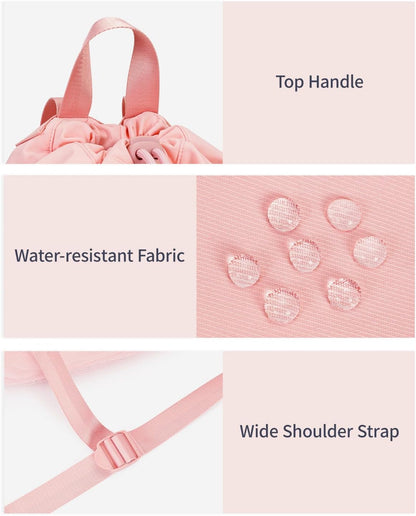 Drawstring Backpack for Women, Lightweight Gym Bag with Yoga Mat Strap, Water-Resistant String Backpack with Mesh Pocket (Pink, Patent Pending)