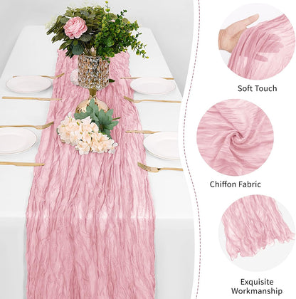 12 Pack Light Pink Cheesecloth Table Runner 17 x 108 Inch Gauze Table Runner Fabric Semi Sheer Cheese Cloth Table Decor Bulk for Rustic Romantic Wedding Baby Shower Table Decoration