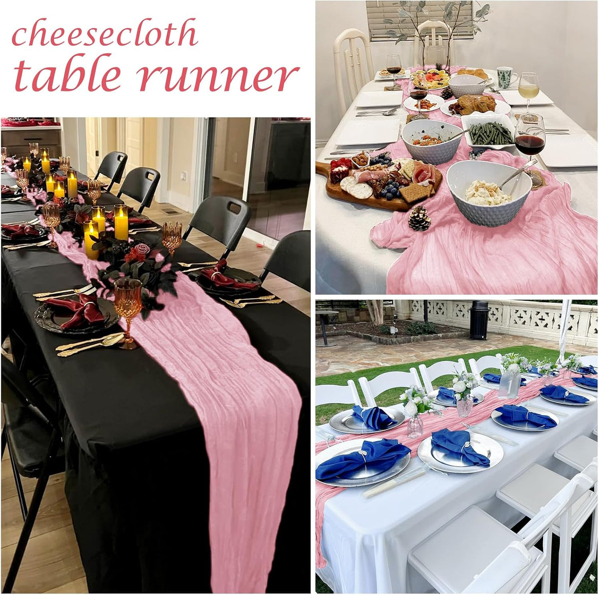 12 Pack Light Pink Cheesecloth Table Runner 17 x 108 Inch Gauze Table Runner Fabric Semi Sheer Cheese Cloth Table Decor Bulk for Rustic Romantic Wedding Baby Shower Table Decoration
