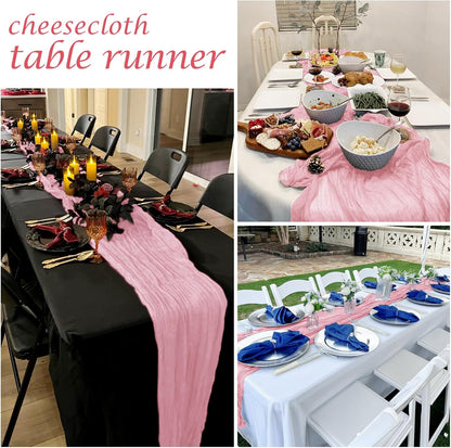 12 Pack Light Pink Cheesecloth Table Runner 17 x 108 Inch Gauze Table Runner Fabric Semi Sheer Cheese Cloth Table Decor Bulk for Rustic Romantic Wedding Baby Shower Table Decoration