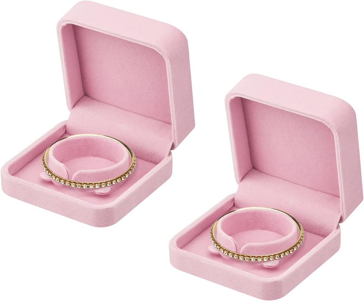 2 Pieces Velvet Bracelet Boxes for Jewelry Gift, Classic Jewelry Box Storage Case Organizer Holder for Wedding, Engagement, Proposal, Birthday and Anniversary (Pink)