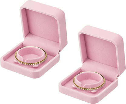 2 Pieces Velvet Bracelet Boxes for Jewelry Gift, Classic Jewelry Box Storage Case Organizer Holder for Wedding, Engagement, Proposal, Birthday and Anniversary (Pink)