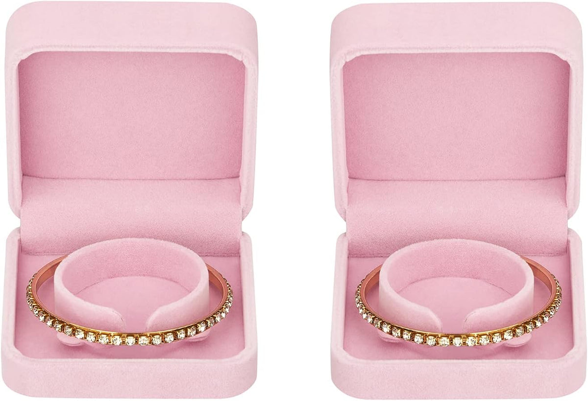 2 Pieces Velvet Bracelet Boxes for Jewelry Gift, Classic Jewelry Box Storage Case Organizer Holder for Wedding, Engagement, Proposal, Birthday and Anniversary (Pink)