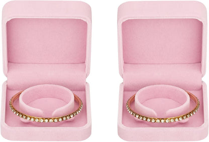 2 Pieces Velvet Bracelet Boxes for Jewelry Gift, Classic Jewelry Box Storage Case Organizer Holder for Wedding, Engagement, Proposal, Birthday and Anniversary (Pink)