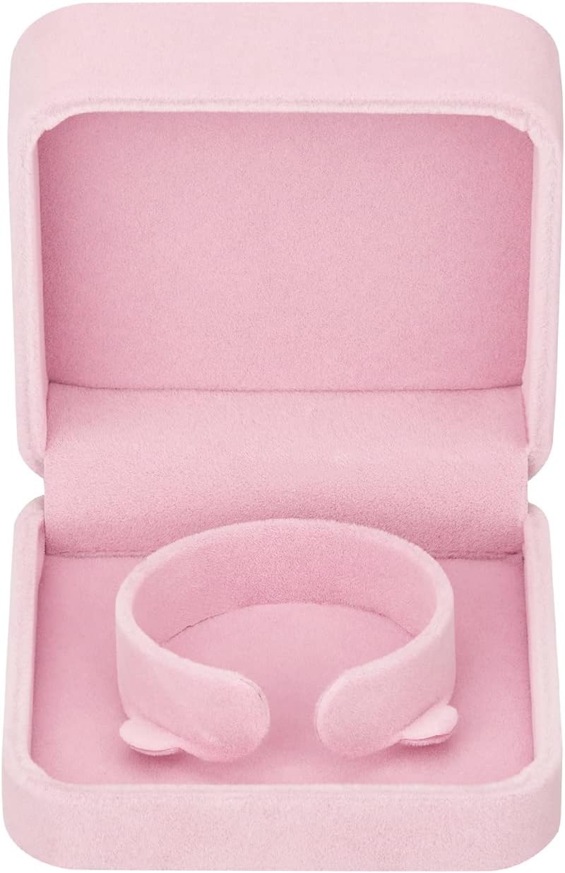 2 Pieces Velvet Bracelet Boxes for Jewelry Gift, Classic Jewelry Box Storage Case Organizer Holder for Wedding, Engagement, Proposal, Birthday and Anniversary (Pink)