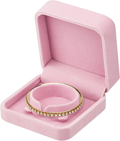 2 Pieces Velvet Bracelet Boxes for Jewelry Gift, Classic Jewelry Box Storage Case Organizer Holder for Wedding, Engagement, Proposal, Birthday and Anniversary (Pink)