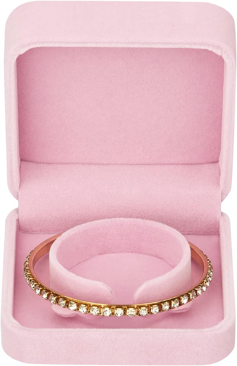 2 Pieces Velvet Bracelet Boxes for Jewelry Gift, Classic Jewelry Box Storage Case Organizer Holder for Wedding, Engagement, Proposal, Birthday and Anniversary (Pink)