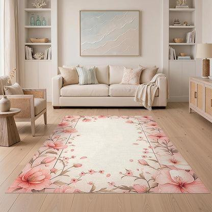 5'x7' Pink Beige Floral Design Washable Area Rug