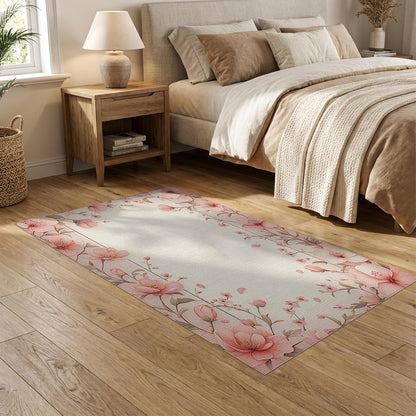 5'x7' Pink Beige Floral Design Washable Area Rug