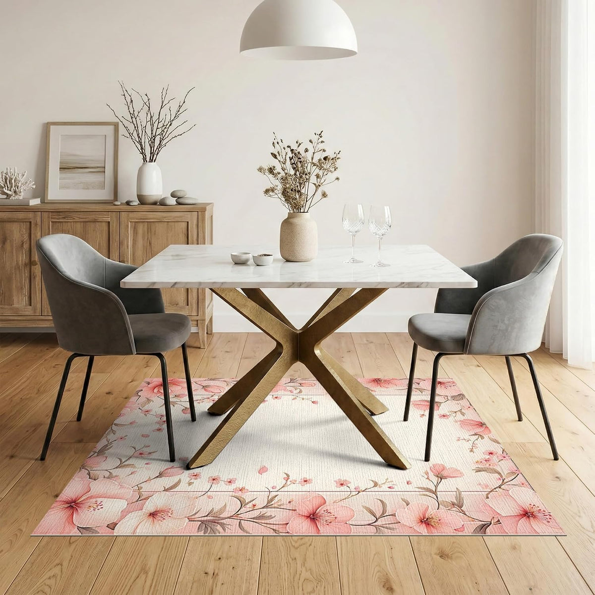 5'x7' Pink Beige Floral Design Washable Area Rug