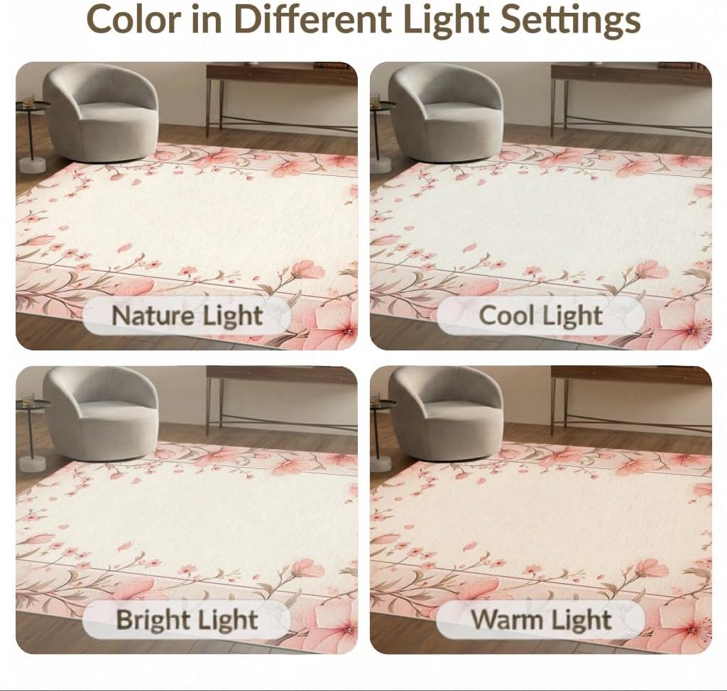 5'x7' Pink Beige Floral Design Washable Area Rug