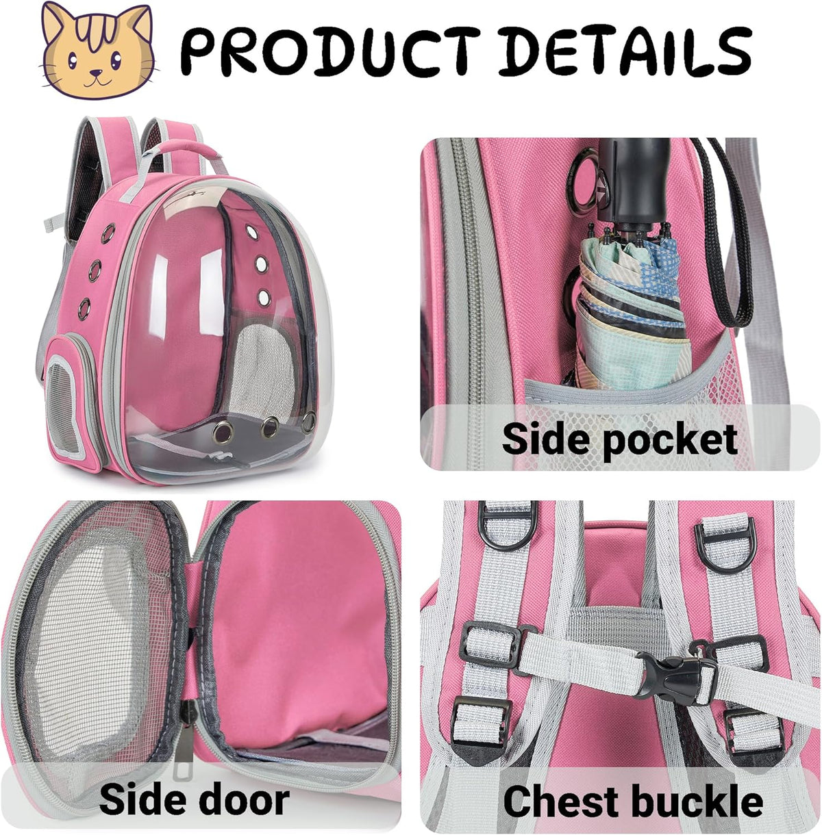 Cat Backpack Carrier Bubble Carrying Bag (Pink)