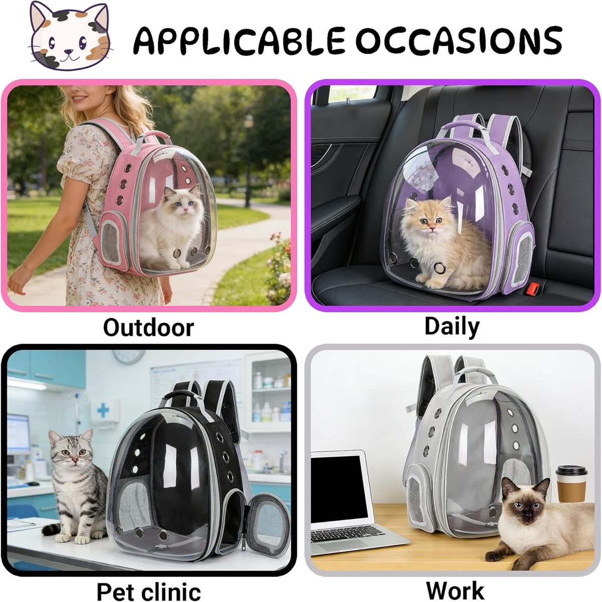 Cat Backpack Carrier Bubble Carrying Bag (Pink)