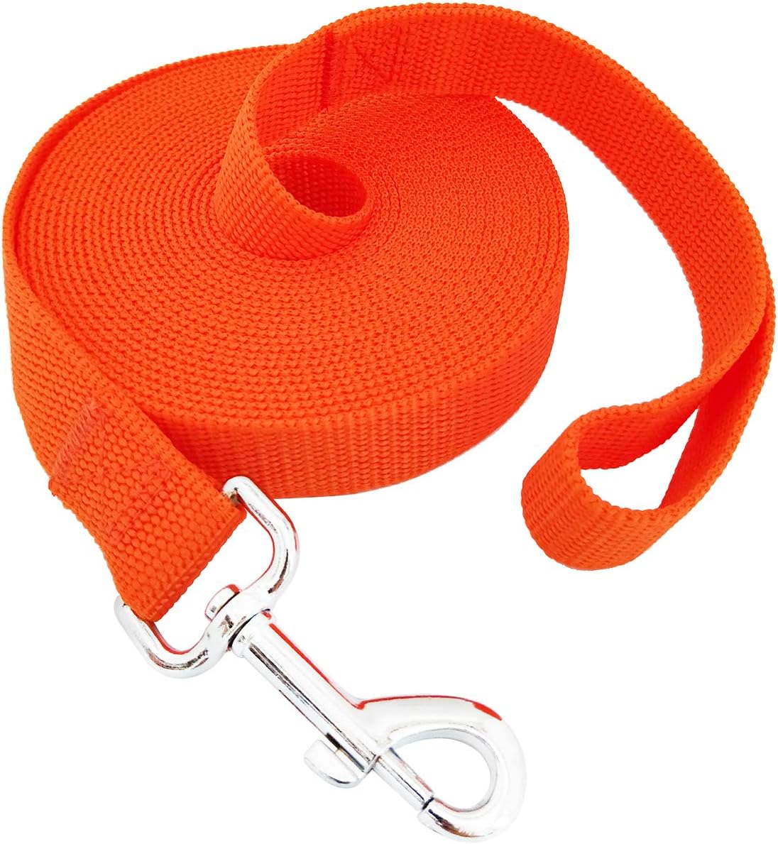 SALO Nylon Training Dog Leash for Small Medium Large Dogs, 1 Inch Wide, 20ft 30ft 40ft 50ft Long Leash Dog/Puppy Lead for Obedience Recall Training, Camping, or Backyard (20 Foot, Orange)