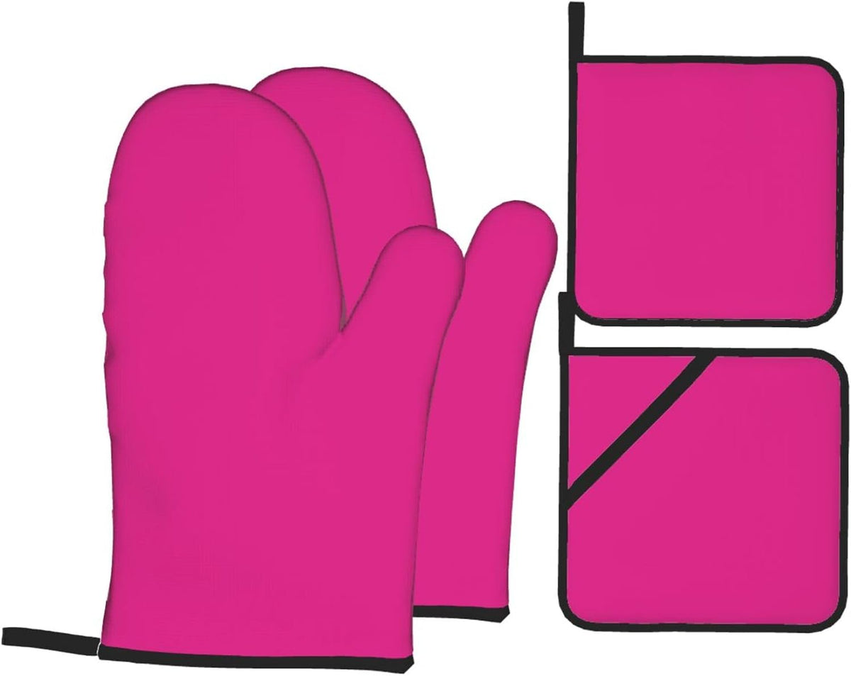 4PCS Oven Mitts and Pot Holders Sets, Solid Color Modern Elegant Pink Oven Mitts Set Heat Resistant Kitchen Microwave Gloves Safe for Baking,Cooking, BBQ