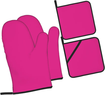 4PCS Oven Mitts and Pot Holders Sets, Solid Color Modern Elegant Pink Oven Mitts Set Heat Resistant Kitchen Microwave Gloves Safe for Baking,Cooking, BBQ