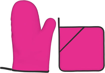 4PCS Oven Mitts and Pot Holders Sets, Solid Color Modern Elegant Pink Oven Mitts Set Heat Resistant Kitchen Microwave Gloves Safe for Baking,Cooking, BBQ