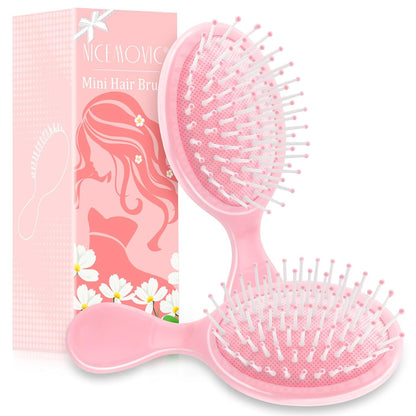Mini Wet Hair Brush 2 Pack, Stocking Stuffers for Teen Girls Women, Small Gifts for Teen Girls, Small Travel Hair Brush for Toddler Kids, Bachelorette Party Favors Bridesmaid Gifts (Pink)