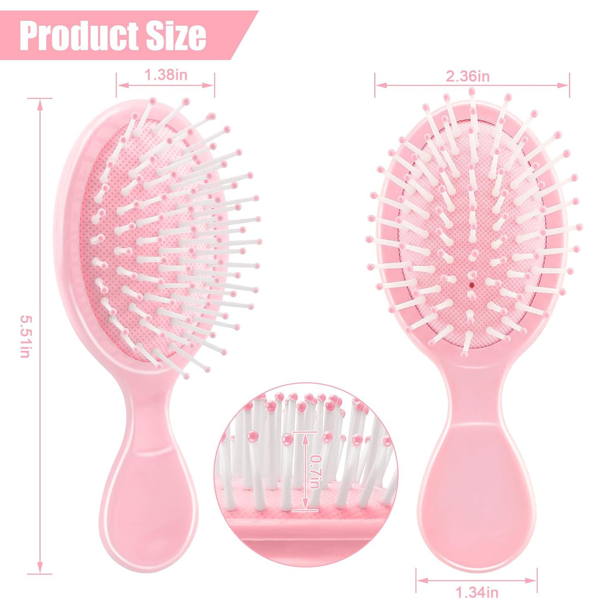 Mini Wet Hair Brush 2 Pack, Stocking Stuffers for Teen Girls Women, Small Gifts for Teen Girls, Small Travel Hair Brush for Toddler Kids, Bachelorette Party Favors Bridesmaid Gifts (Pink)