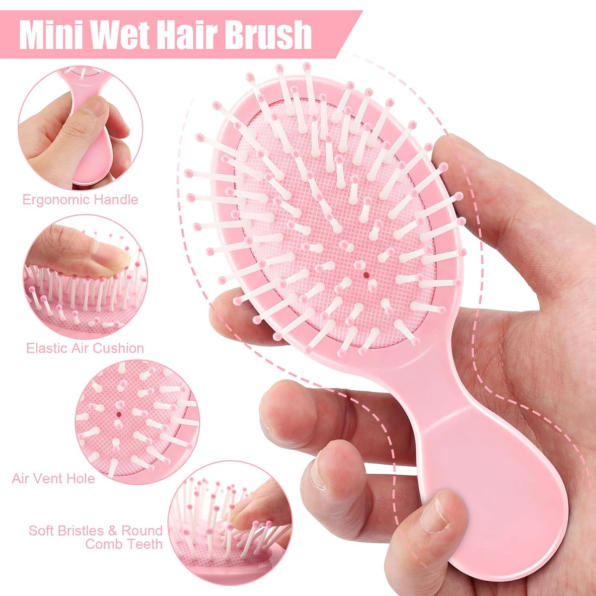 Mini Wet Hair Brush 2 Pack, Stocking Stuffers for Teen Girls Women, Small Gifts for Teen Girls, Small Travel Hair Brush for Toddler Kids, Bachelorette Party Favors Bridesmaid Gifts (Pink)