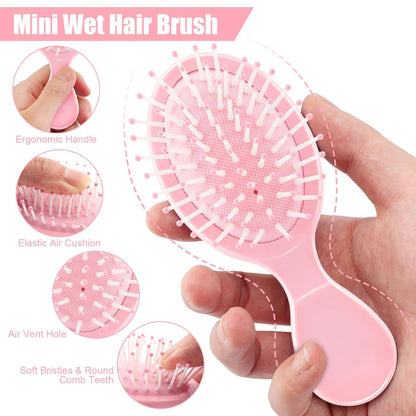 Mini Wet Hair Brush 2 Pack, Stocking Stuffers for Teen Girls Women, Small Gifts for Teen Girls, Small Travel Hair Brush for Toddler Kids, Bachelorette Party Favors Bridesmaid Gifts (Pink)
