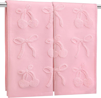 2 Pcs Pink Hand Towels for Bathroom Coquette Decor, 100% Cotton