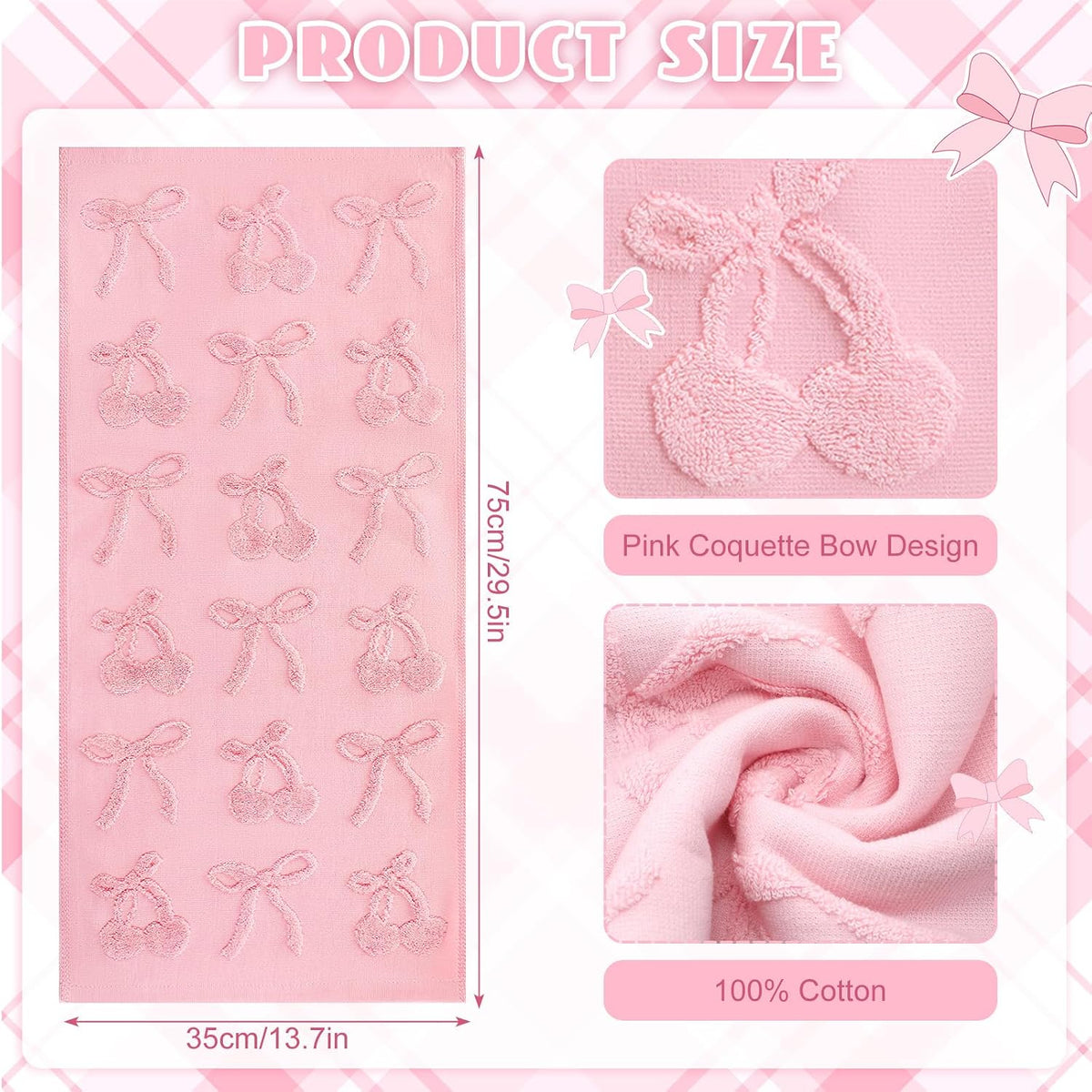 2 Pcs Pink Hand Towels for Bathroom Coquette Decor, 100% Cotton