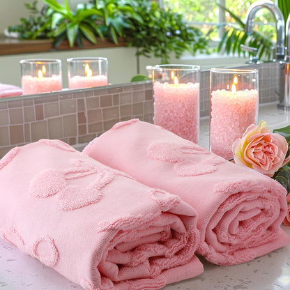 2 Pcs Pink Hand Towels for Bathroom Coquette Decor, 100% Cotton