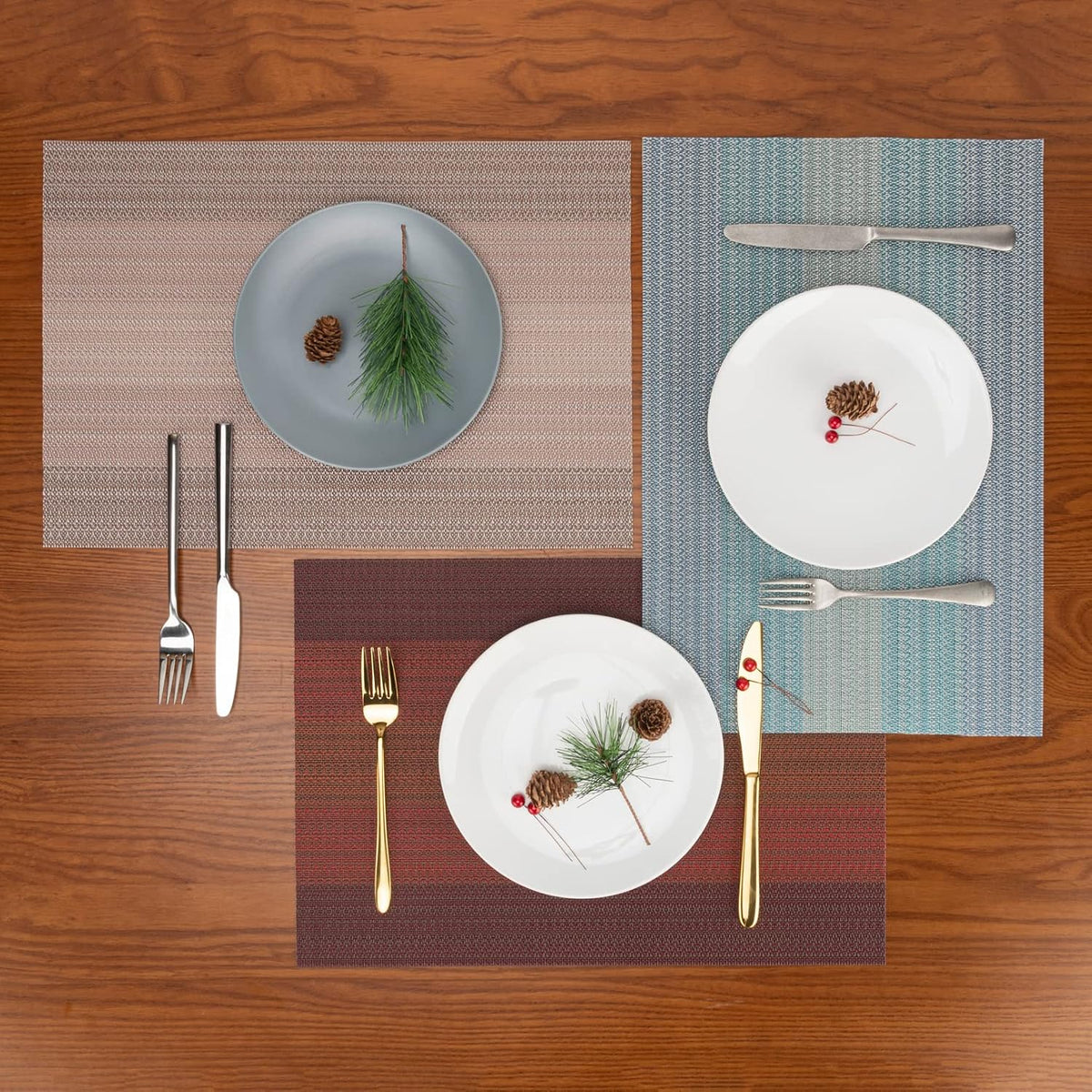 Placemats Set of 8, Washable Vinyl Woven Placemats, Heat Resistant & Wipeable Table Mats for Kitchen Dining Table (Pink Gold)
