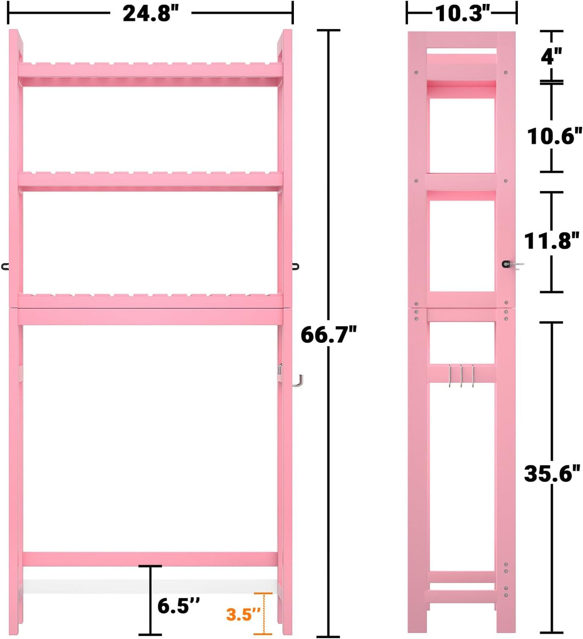 Over The Toilet Storage, 3-Tier Bamboo Bathroom Shelf, Pink