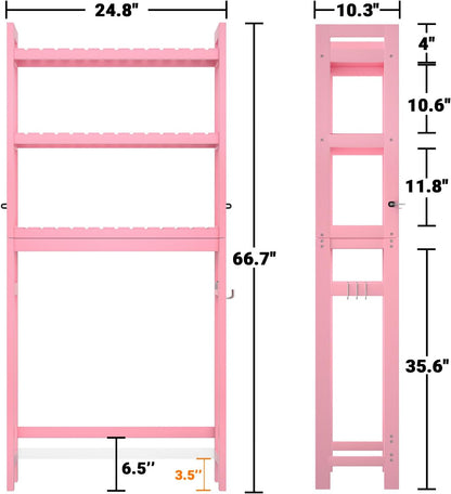 Over The Toilet Storage, 3-Tier Bamboo Bathroom Shelf, Pink