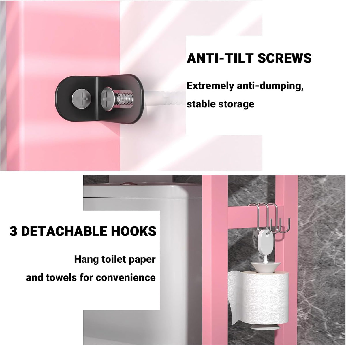 Over The Toilet Storage, 3-Tier Bamboo Bathroom Shelf, Pink