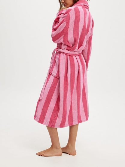 Cute Plush Robes for Women Bow Striped Fluffy Bathrobe Soft Warm Long Robes House Coat Holiday Loungwear