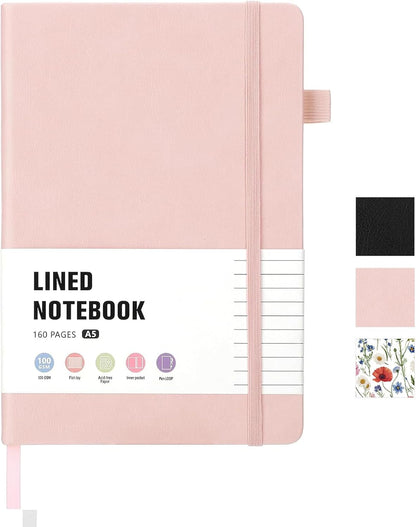 160 Pages A5 Lined Journal Notebook, Hardcover Writing Pad, Pink