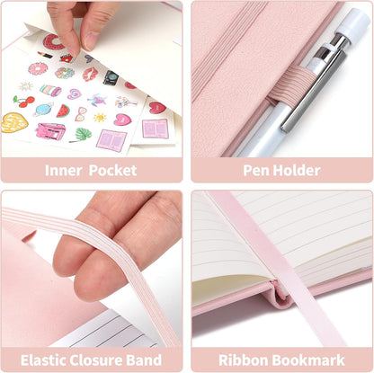 160 Pages A5 Lined Journal Notebook, Hardcover Writing Pad, Pink