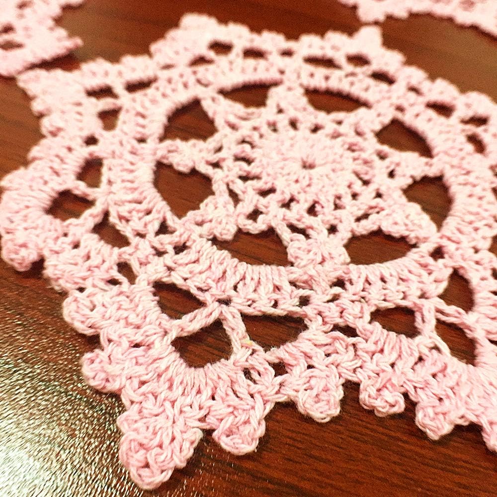 Embroidered Crochet Doilies Coasters Sets Table Centerpieces for Dining Room 4pcs/Set Pink Lace Doilies