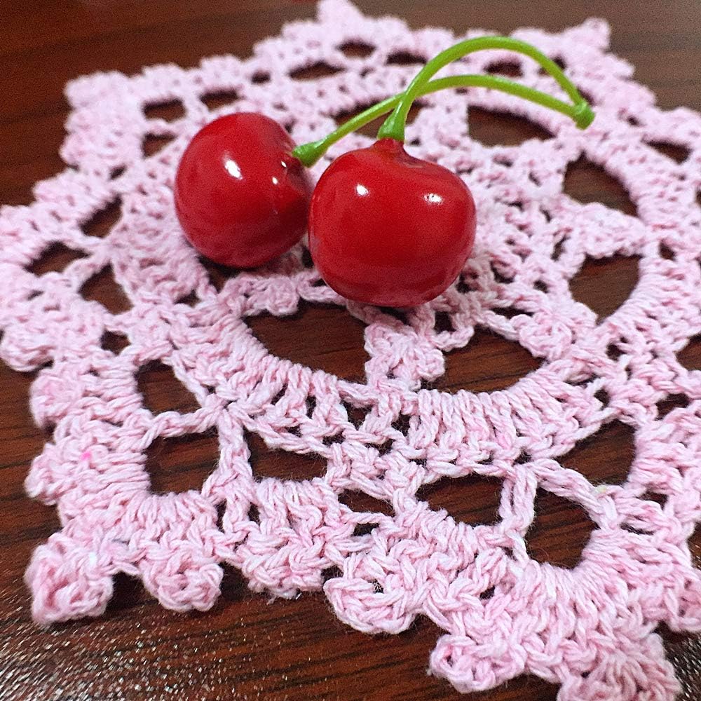 Embroidered Crochet Doilies Coasters Sets Table Centerpieces for Dining Room 4pcs/Set Pink Lace Doilies
