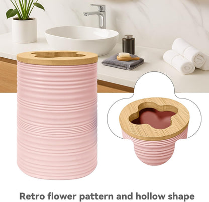 Bathroom Accessories Set 4PCS,Pink Bamboo Bathroom Sets Accessories