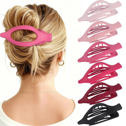 Flat Hair Clips for Women - 6 PCS French Flat Claw Clips Medium Hair Clips for Girls Large Hair Claw Clips for Thick or Thin Hair Strong Hold No Slip Hair Accessories for women (Pink)