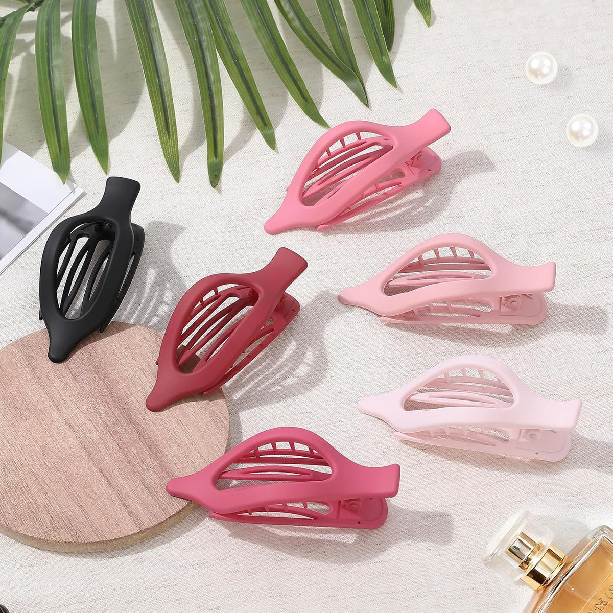 Flat Hair Clips for Women - 6 PCS French Flat Claw Clips Medium Hair Clips for Girls Large Hair Claw Clips for Thick or Thin Hair Strong Hold No Slip Hair Accessories for women (Pink)