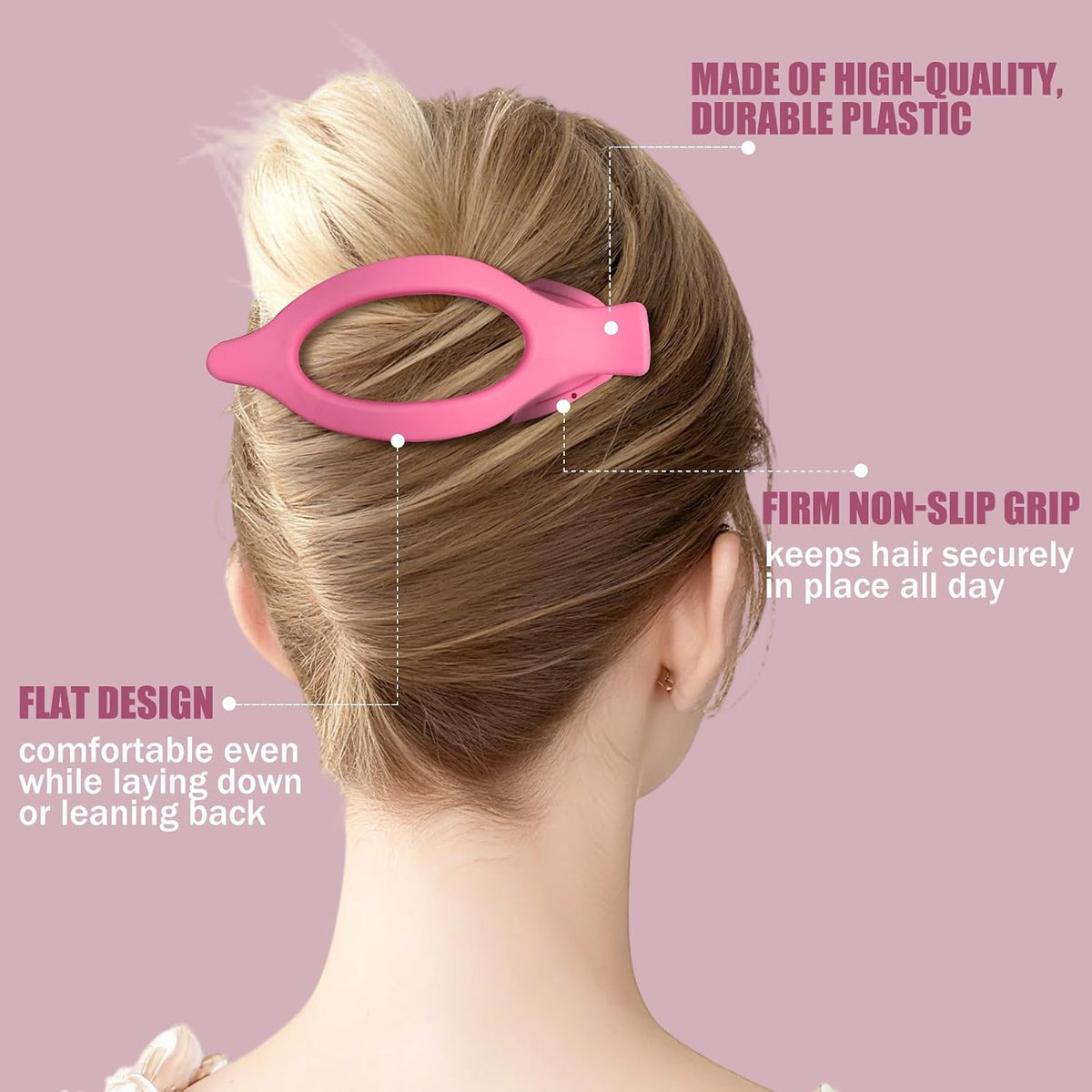 Flat Hair Clips for Women - 6 PCS French Flat Claw Clips Medium Hair Clips for Girls Large Hair Claw Clips for Thick or Thin Hair Strong Hold No Slip Hair Accessories for women (Pink)