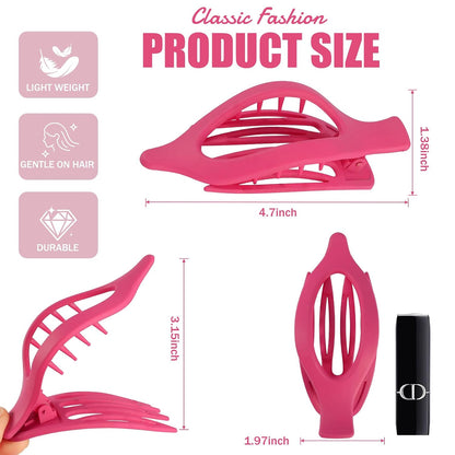 Flat Hair Clips for Women - 6 PCS French Flat Claw Clips Medium Hair Clips for Girls Large Hair Claw Clips for Thick or Thin Hair Strong Hold No Slip Hair Accessories for women (Pink)