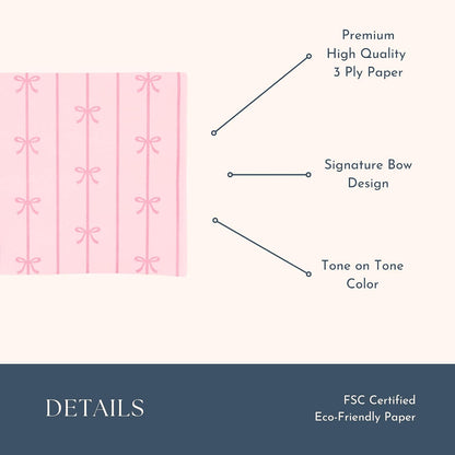 Petal Pink Signature Bow Cocktail Napkins, Pack of 20, 5"