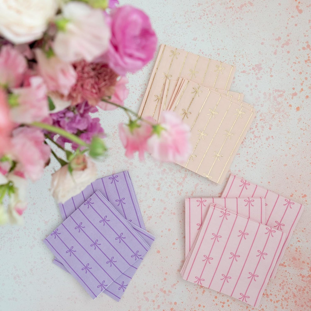Petal Pink Signature Bow Cocktail Napkins, Pack of 20, 5"