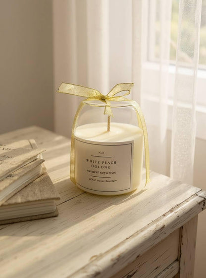 White Peach Oolong Scented Handmade Candle – Natural Soy Wax Blend | Soft Fruity Tea-Inspired Aroma | Handmade Candle | Gift for Birthday | Elegant Gift Candle by COLO Decor Boutique