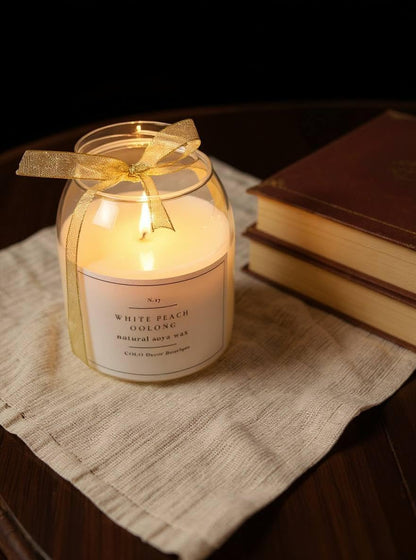 White Peach Oolong Scented Handmade Candle – Natural Soy Wax Blend | Soft Fruity Tea-Inspired Aroma | Handmade Candle | Gift for Birthday | Elegant Gift Candle by COLO Decor Boutique