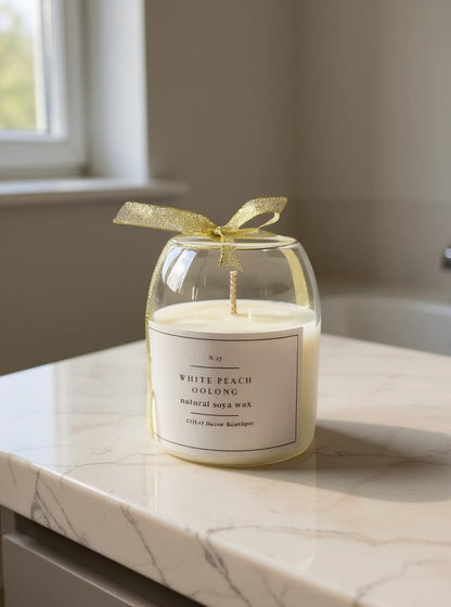 White Peach Oolong Scented Handmade Candle – Natural Soy Wax Blend | Soft Fruity Tea-Inspired Aroma | Handmade Candle | Gift for Birthday | Elegant Gift Candle by COLO Decor Boutique