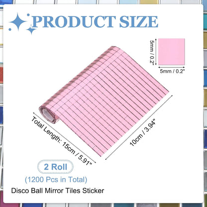 1200 Pcs Mirror Mosaic Tiles 5 x 5 mm Square Glass Self-Adhesive Disco Ball Mirror Tiles Sticker for DIY Craft Decoration Art Collage Card Making, Pink